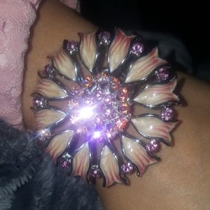 Beautiful Silver Bracelet w/ Pink Floral Jewels